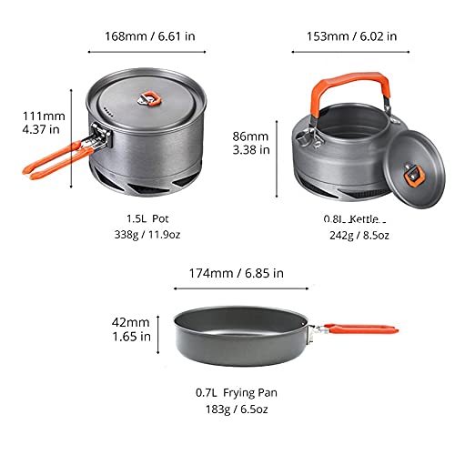 Camping Cookware & Utensil Set with Kettle