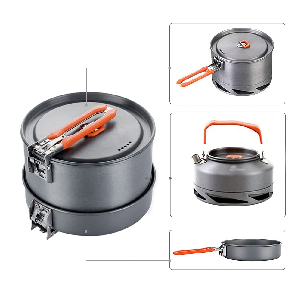 Camping Cookware & Utensil Set with Kettle