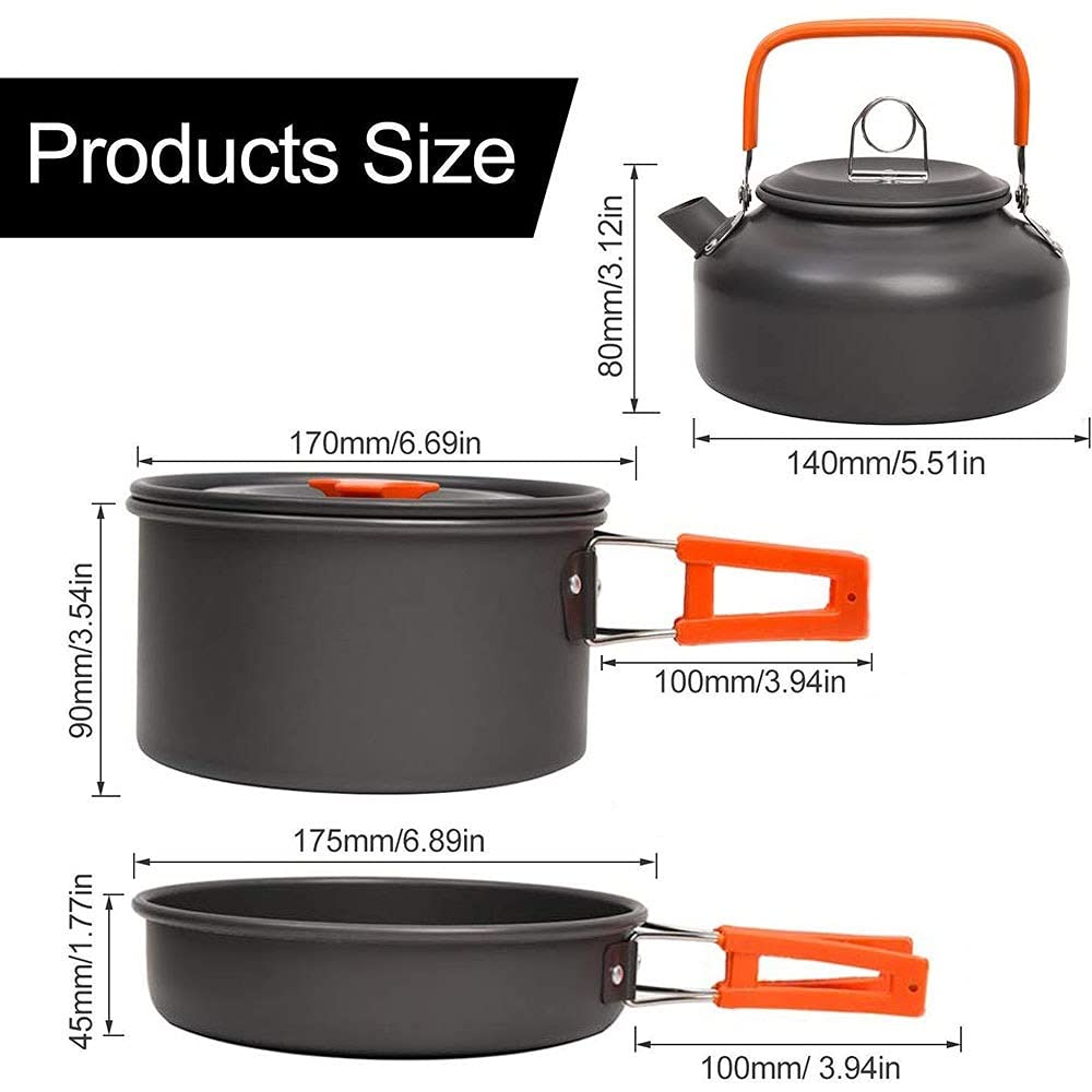 Aluminum Camping Cookware Set with Kettle & Pots