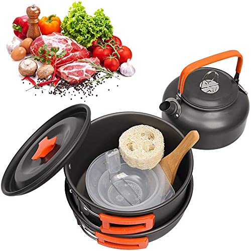 Aluminum Camping Cookware Set with Kettle & Pots