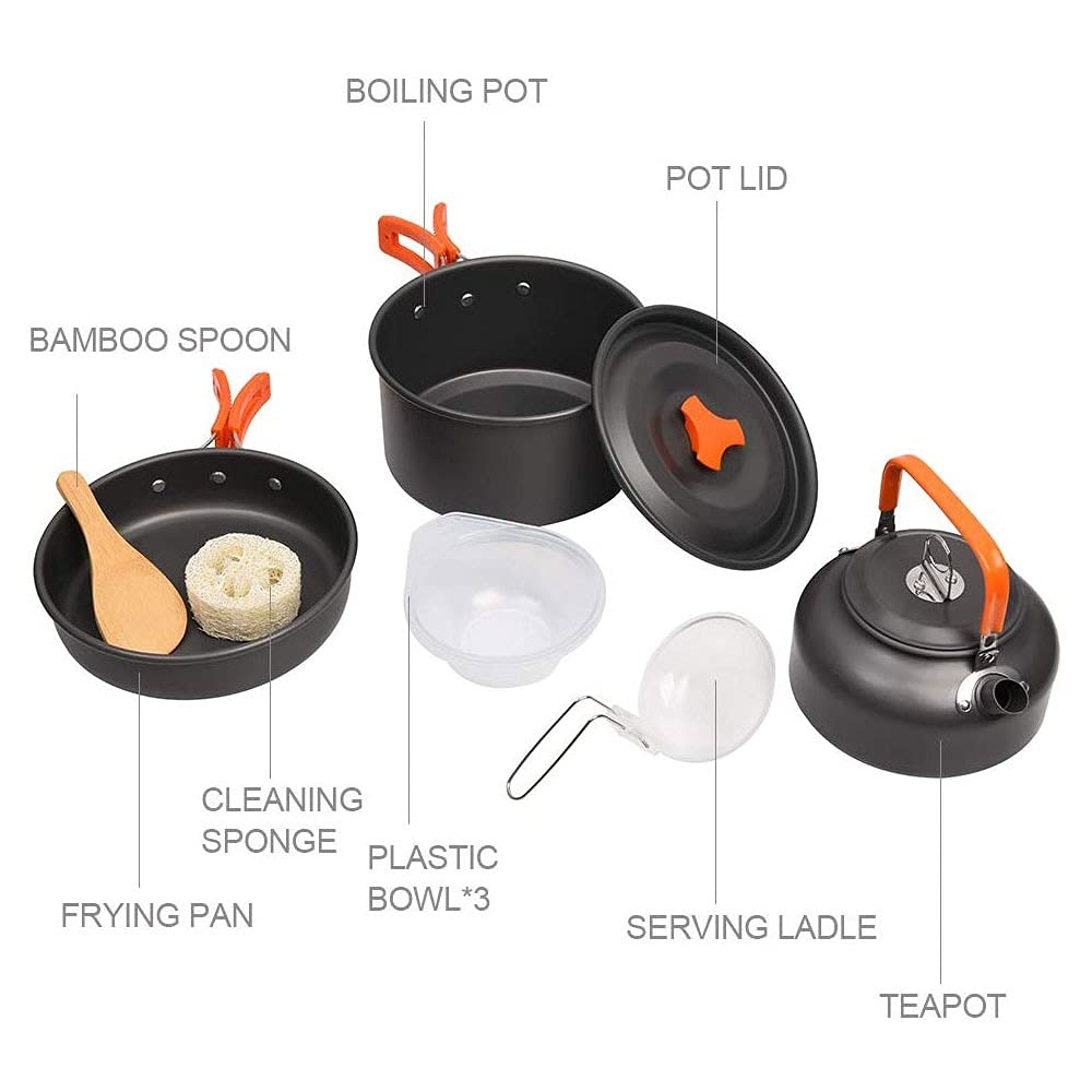Aluminum Camping Cookware Set with Kettle & Pots