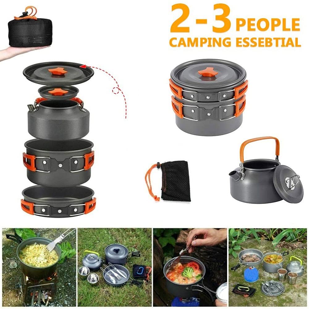 Aluminum Camping Cookware Set with Kettle & Pots