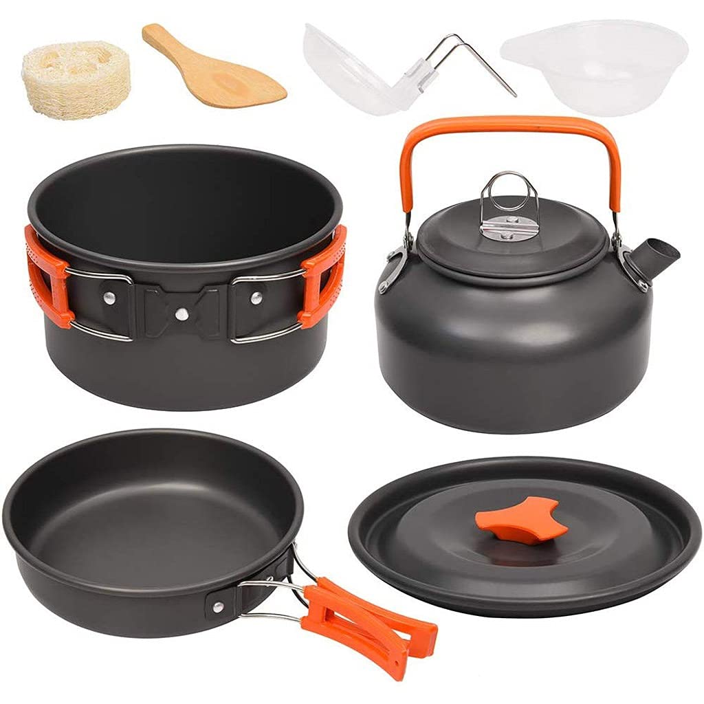 Aluminum Camping Cookware Set with Kettle & Pots
