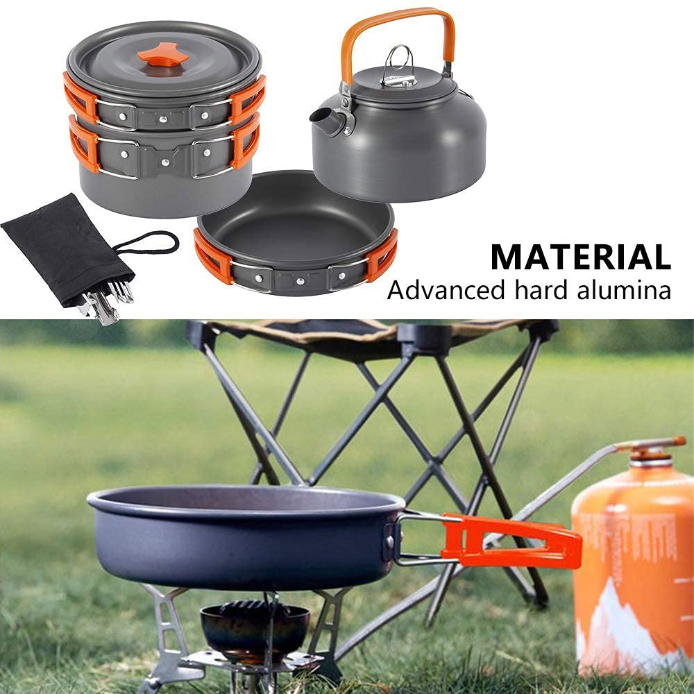 Aluminum Camping Cookware Set with Kettle & Pots