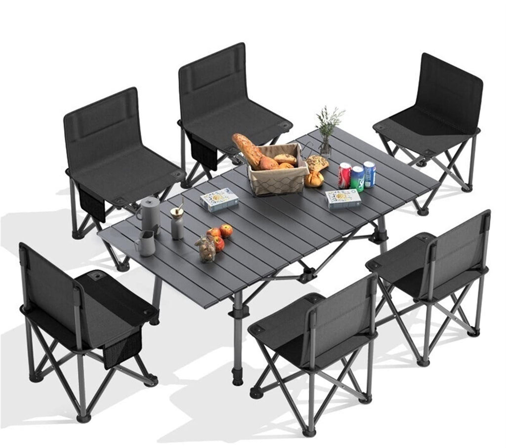 Portable Picnic Table 7PCS Table and Chair Set, Folding Roll Up Camping Travel Table