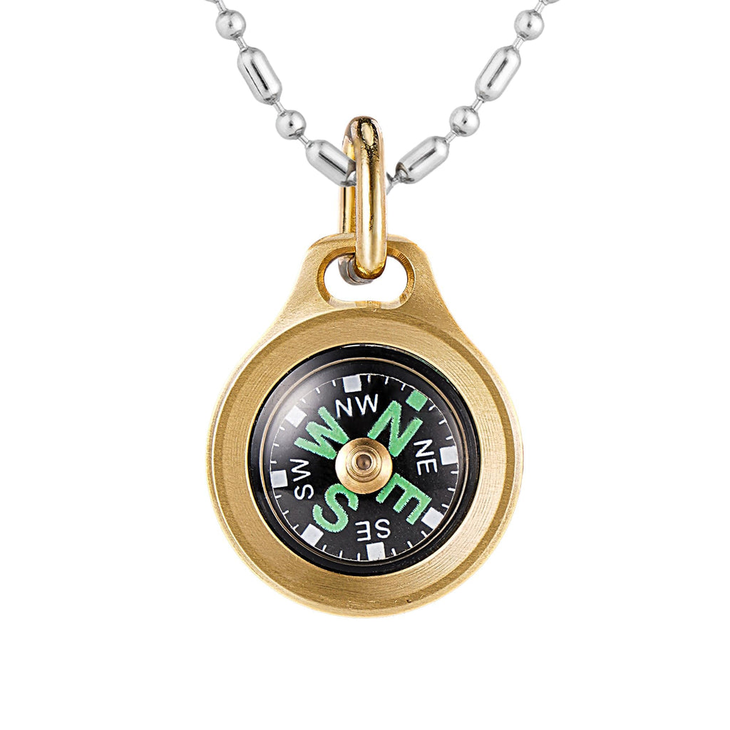 Brass Mini Compass & Titanium Survival Whistle Set