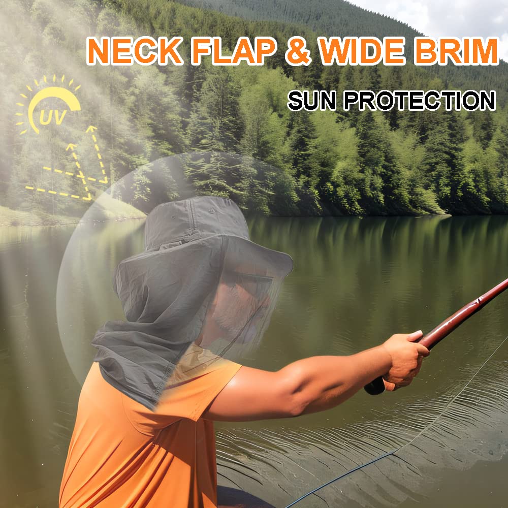 Solar Fan Mosquito Net Hat with Neck Flap