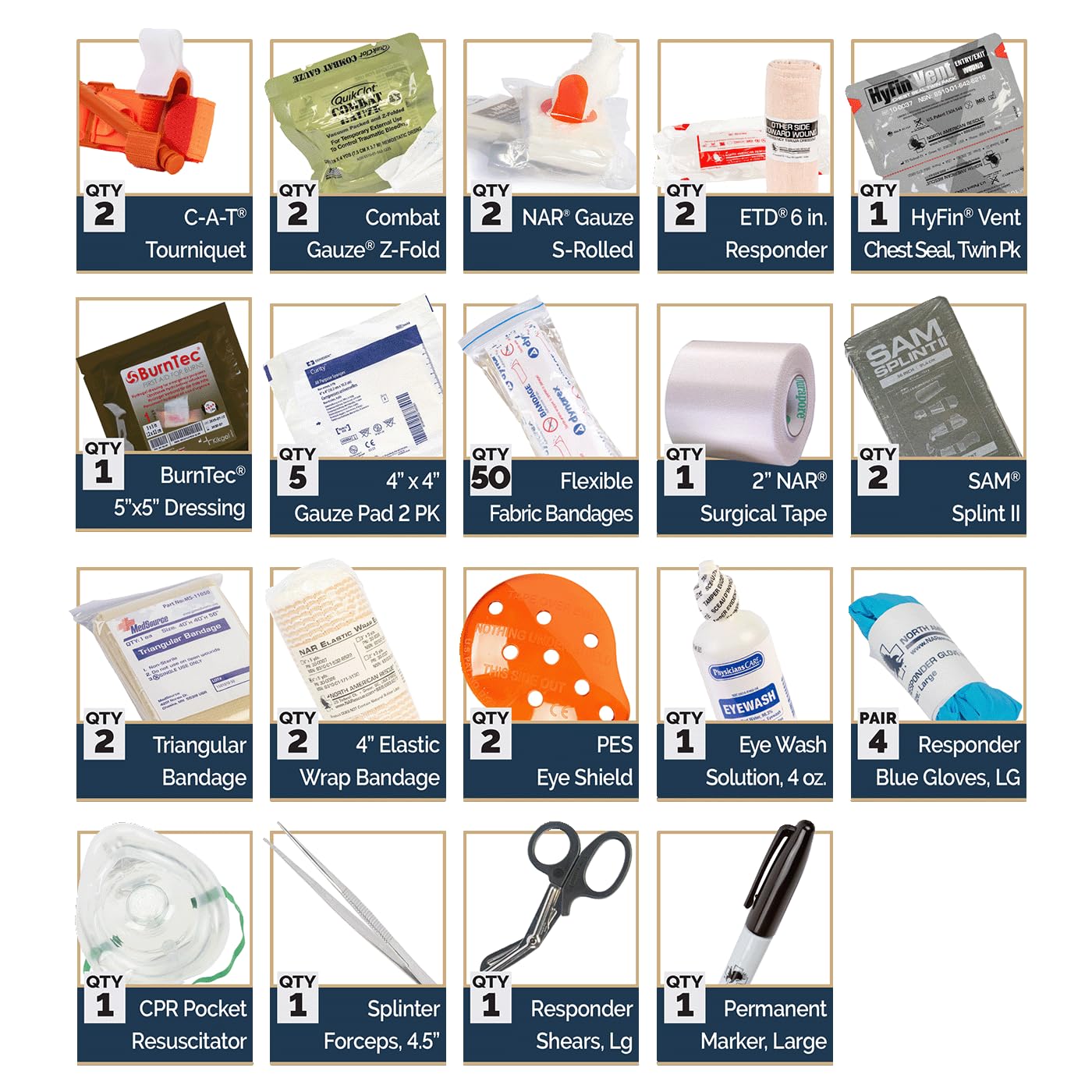 Hard Case Trauma First Aid Kit with Tourniquet & Combat Gauze