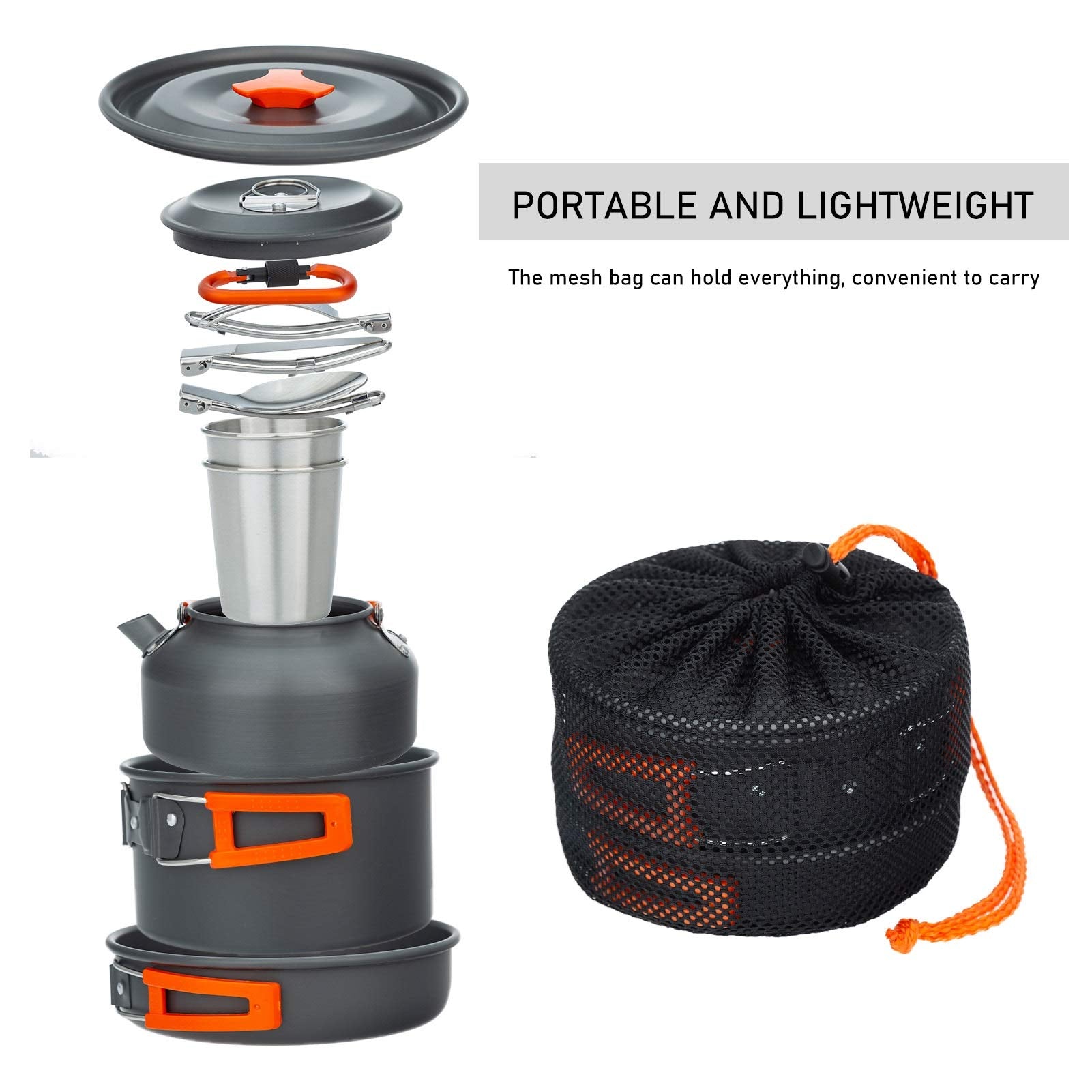Lightweight Camping Cookware Set with Kettle & Cups