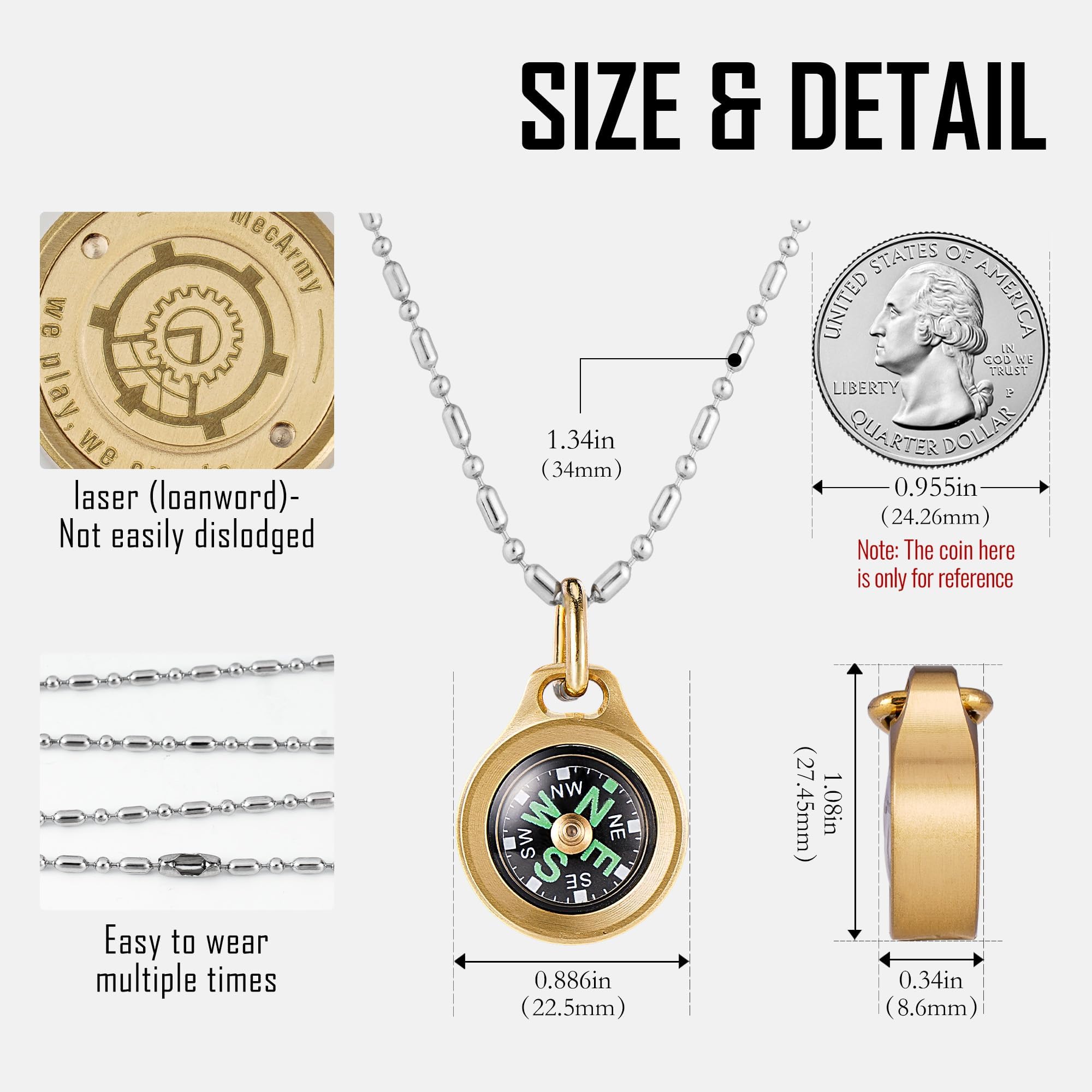 Brass Mini Compass & Titanium Survival Whistle Set