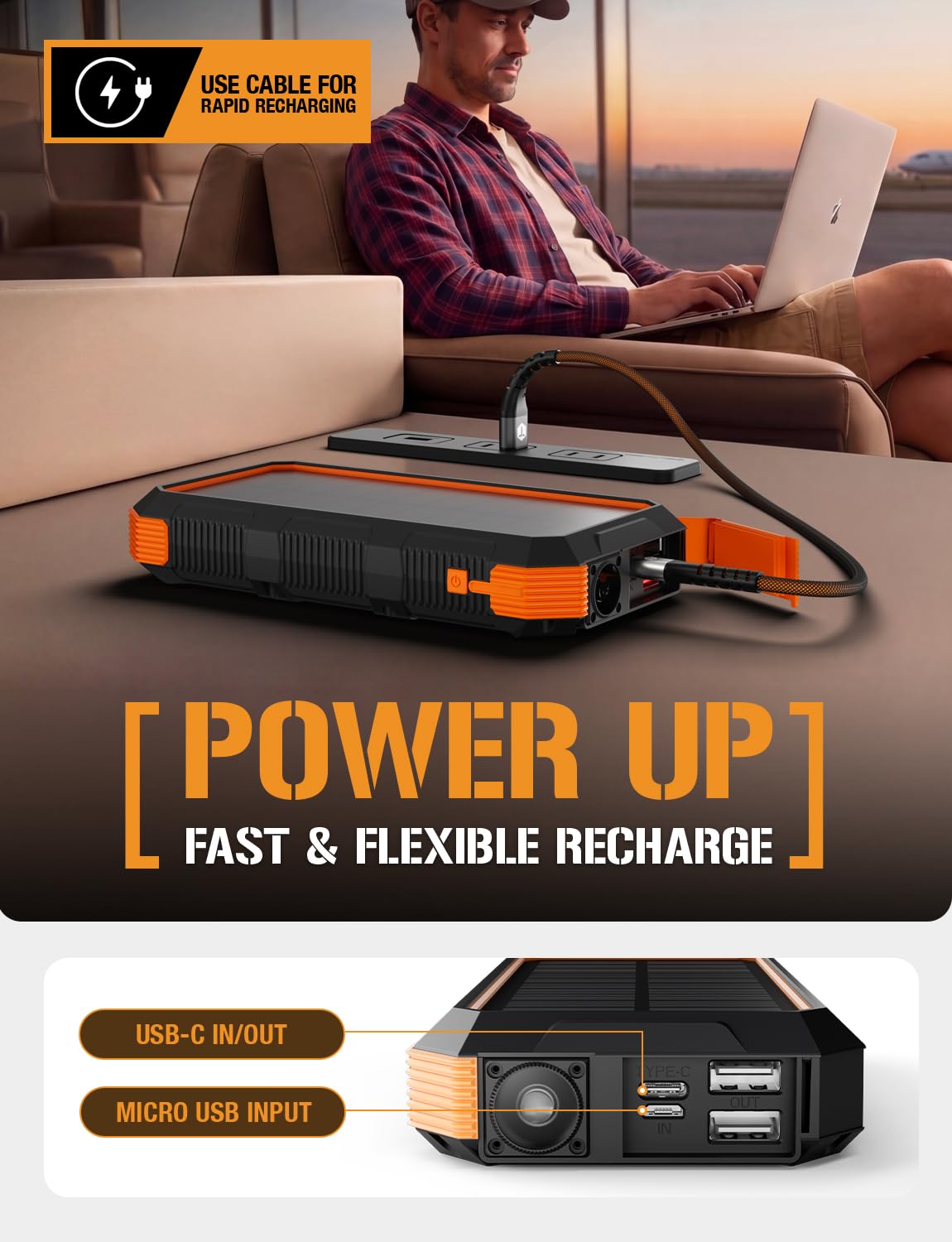 24000mAh Solar Power Bank with Fast Charging & Flashlight