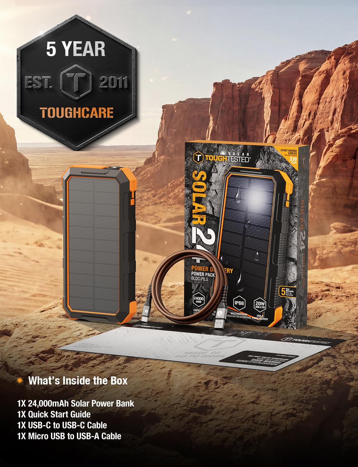 24000mAh Solar Power Bank with Fast Charging & Flashlight