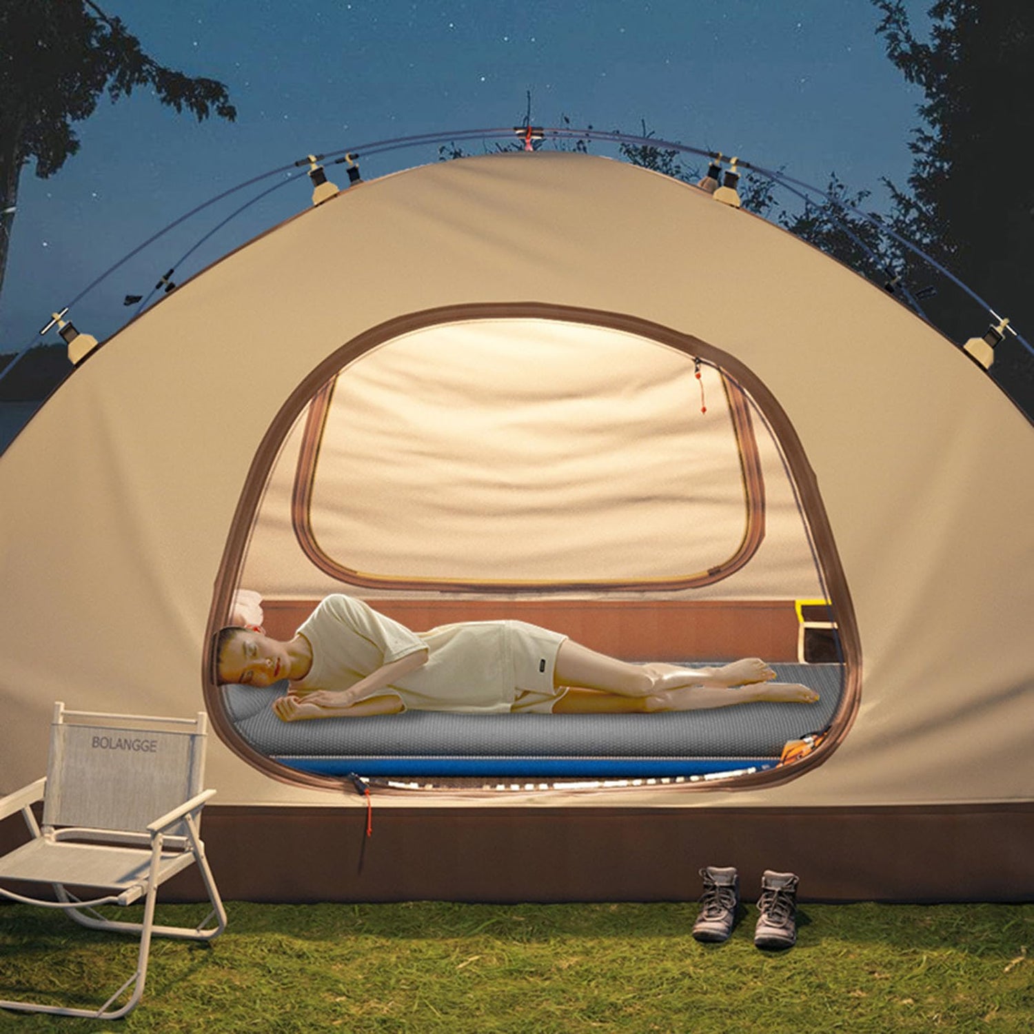 Self-Inflating Camping Sleeping Pad with Built-In Pillow