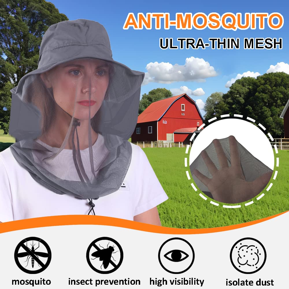 Solar Fan Mosquito Net Hat with Neck Flap
