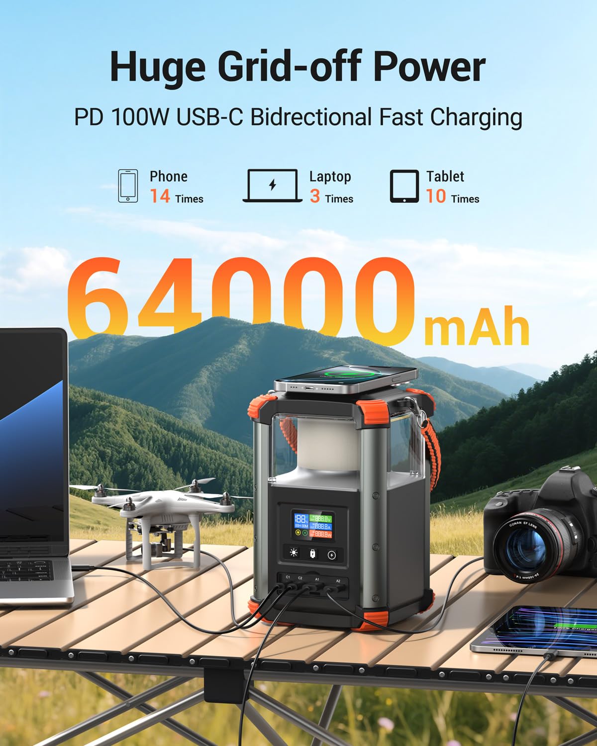 Solar Power Bank 20000mAh with Hand Crank & Fast Charging