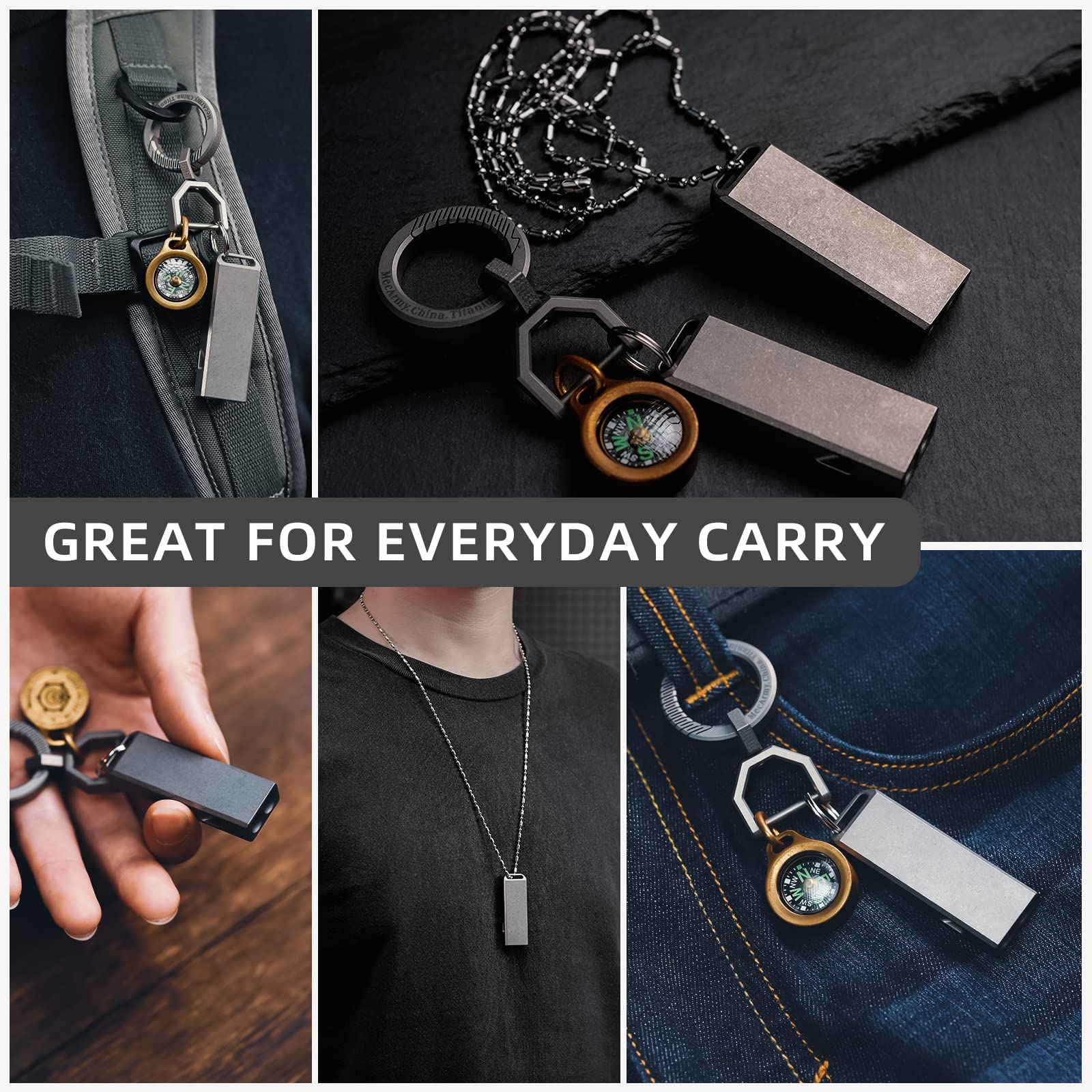 Brass Mini Compass & Titanium Survival Whistle Set